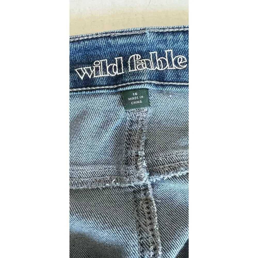 WILD FABLE Ombré Blue White  To Yellow Fade Stretch Denim‎ Jean Mini Skirt Sz 16